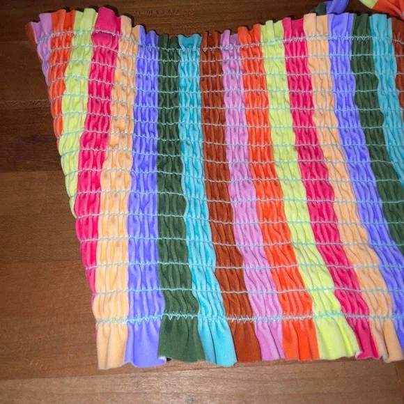 SALT + COVE Smocked Rainbow Cabana Bandeau Swimsuit Top Large. - Picture 3 of 6